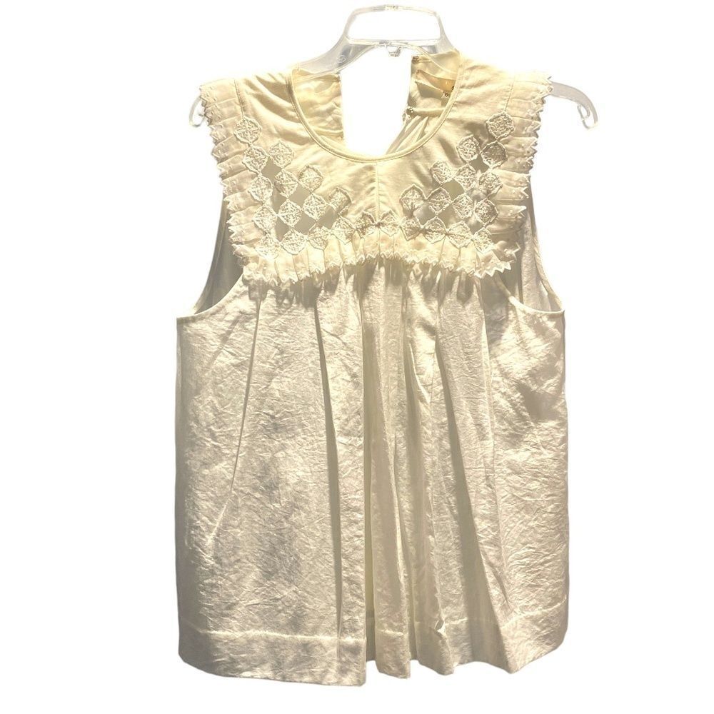 1424 3.1 Phillip Lim Size 10 Whit Lace Yoke Blouse Sleeveless New